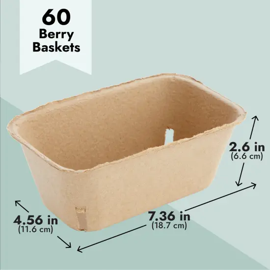 60 Pack Berry Baskets for Farmers' Market, Bulk Pulp Fiber Fruit Containers for Produce (1 Pint, 7.36 x 4.56 x 2.6 In) Brown {4}