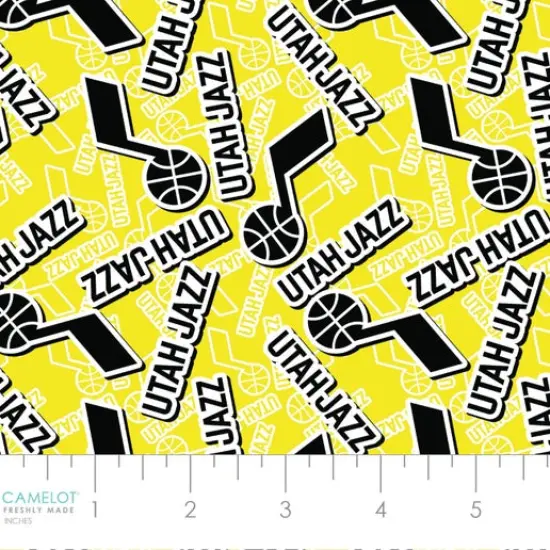NBA Licensed Utah Jazz Toss Yellow Cotton Fabric by the Yard {1}