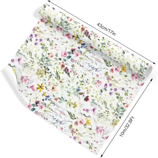 Wildflower Wrapping Paper -Mini Roll- 17 Inch x 32.8Ft Watercolor Floral Gift Wrap Paper Spring Art Paper for Wedding Bridal Baby Shower DIY Crafts {3}