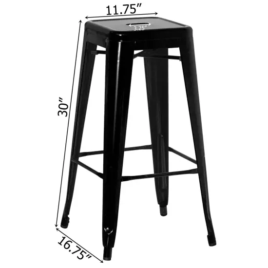 Basicwise 30-inch Backless Metal Bar Stool Stackable Heavy-Duty Counter-Height Chair for Home Bars Patios Kitchen Islands Cafes Restaurants Bistros and Dining Areas for Indoor & Outdoor Use Black Single {4}