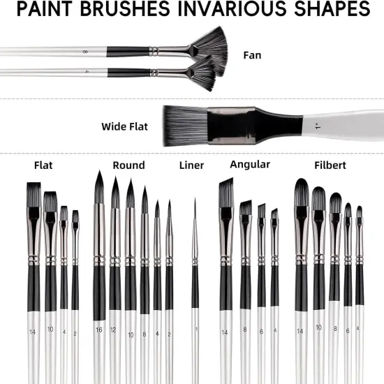 25pcs Paint Brush Set, Professional Paintbrushes Acrylic Paint Brushes Expert Series Nylon Brushes Kit with Palette Knife and Cloth Roll for Acrylic, Oil, Watercolor and Face Painting {3}