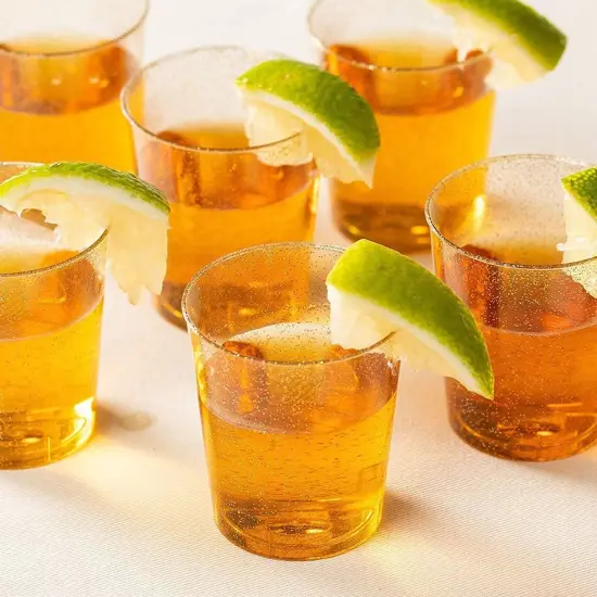 100 Pack Gold Glitter Plastic Shot Glasses, 2oz Cups for Weddings, Birthday Parties Brown {3}