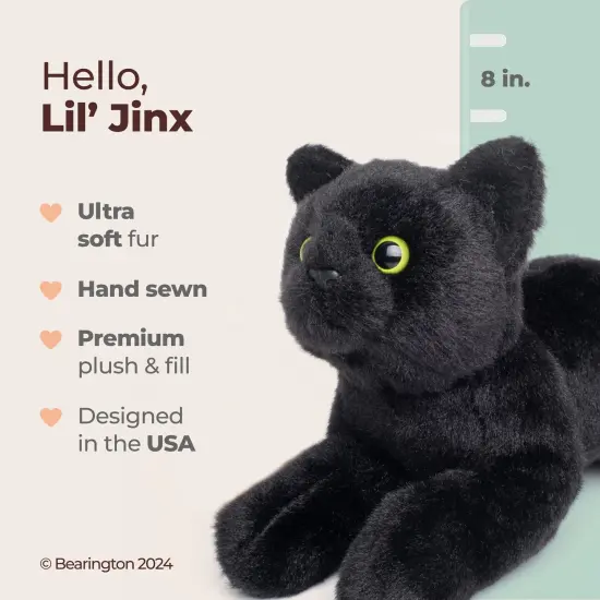 Bearington Collection Lil' Jinx Cat 8 In Stuffed Animals Black Cat Plush Toy - Stuffed Cats That Look Real - Plushies for Kids, For Ages 3-14 {2}