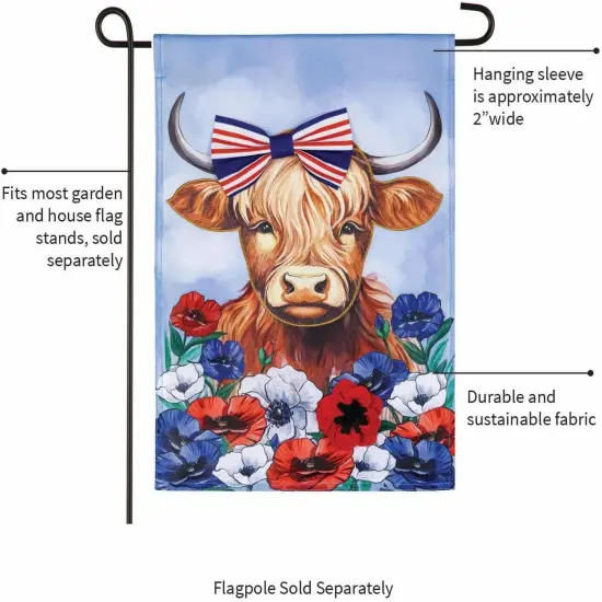 Patriotic Highland Cow 2 Sided Garden Flag {4}