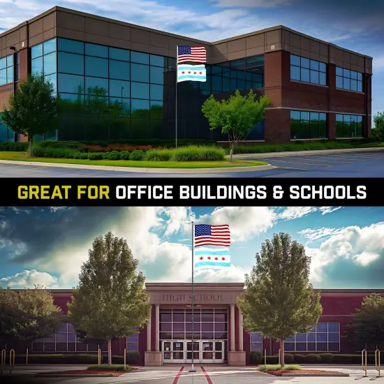 G128 Combo Pack: 20 Ft Telescoping Aluminum Flagpole (Black) & American and Chicago City Flags 3x5 Ft, Both ToughWeave Series Embroidered Polyester | Pole with Flags Included {5}