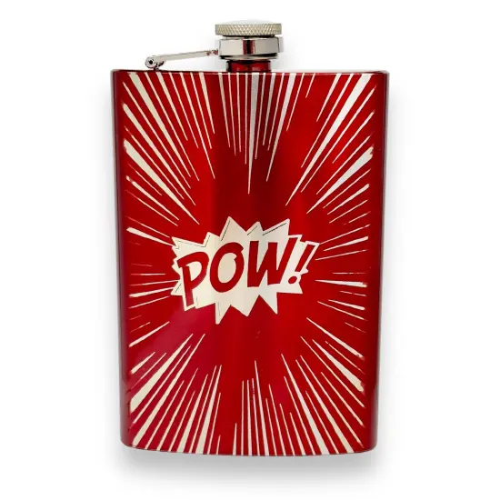 8oz RED POW Flask Comic Book Novelty {1}