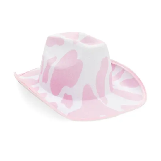 Cowboy Hat for Women, Men - Light Pink Cowgirl Hat with Cow Print Design for Birthday Party, Costume (Adult Size) {1}