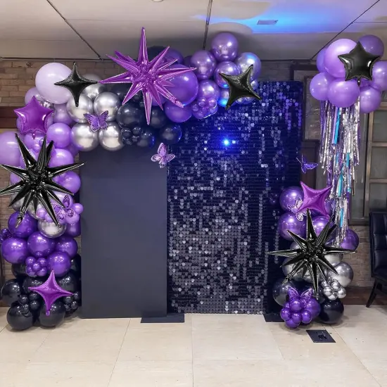 16Pcs Star Foil Balloons(Black Purple) {4}