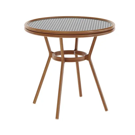 Merrick Lane Celia Bistro Style Table with Tempered Glass Top, PE Rattan, and Bamboo Finished Metal Frame for Indoor/Outdoor Use Black&White/Natural {2}