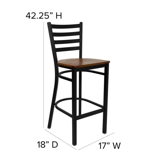 Emma and Oliver 2 Pack Ladder Back Metal Restaurant Barstool CherryWood/Black {5}