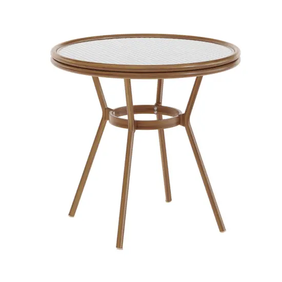 Merrick Lane Celia Bistro Style Table with Tempered Glass Top, PE Rattan, and Bamboo Finished Metal Frame for Indoor/Outdoor Use Black&White/Natural {8}