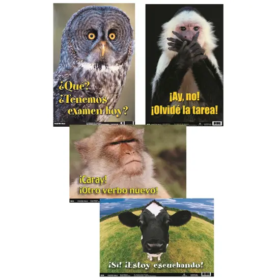 Poster Pals Spanish Educational & Language Teaching Fun Photo Posters,Bilingual Charts, Classroom Decorations, 4 Poster Set {1}