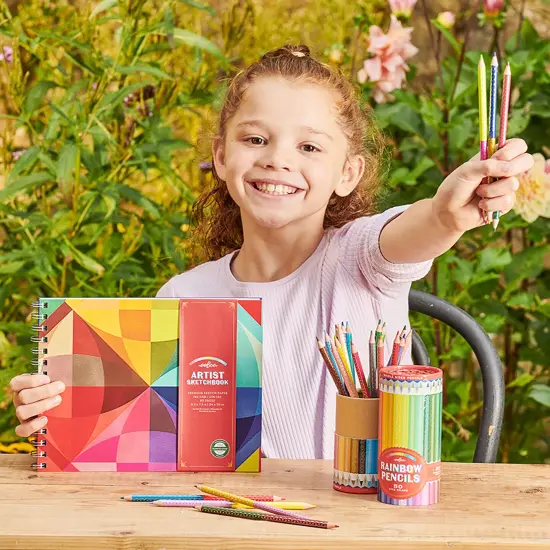 eeBoo: 25 Double-Sided Colored Pencils - Rainbow - 50 Vivid Colors, Stunning Canister, Silver Foil Accents, Artist Quality, Non-Toxic Art Supplies {6}