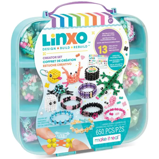 Make It Real: LinXo Creator Set - 650 pcs, DIY 13 Projects, Jewelry & Collectible Figures, Design-Build-Rebuild, Flexible Pieces, Girls & Kids Ages 6+ {1}