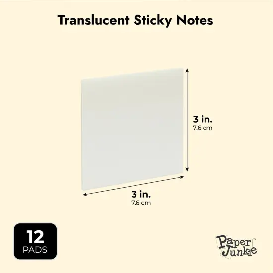 12 Pack 50 Sheet 3x3 Transparent Sticky Notes, Self-Stick Pads , Total 600 Sheets White {3}