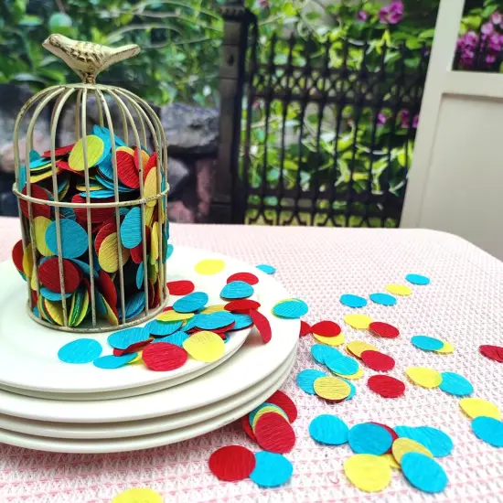 Carnival Circus Table Confetti Red Yellow and Blue 1 inch Crepe Paper Dots Table Scatter Confetti for Birthday Paw Party Decorations 1000 Pcs {5}