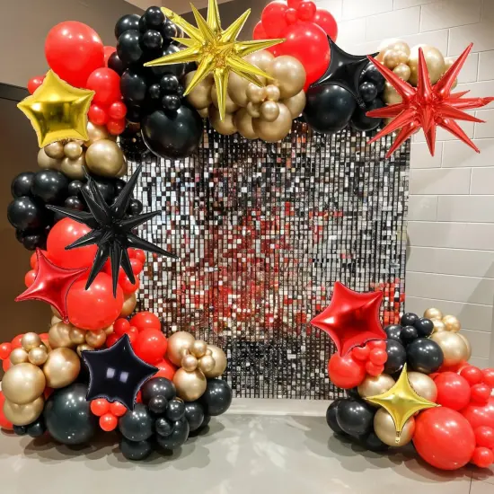 Red Black and Gold Star Balloons Foil 10in 4-Pointed(Black Red Gold) {5}