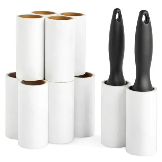 12 Pack Lint Roller for Clothes with 696 Sheets, 2 Handles and 10 Sticky Roll Refills for Pet Hair Removal, Laundry White {1}