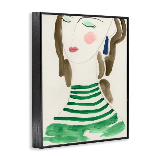 Stupell Industries Woman in Green Stripes Framed Giclee Wall Art Design by June Erica Vess {3}