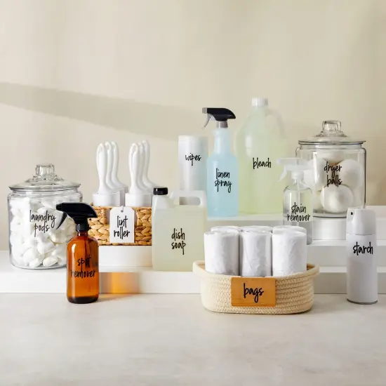 Talented Kitchen 141 Laundry Labels for Jars, Containers - Preprinted Black Script Stickers for Linen Closet, Bathroom, Cleaning Supplies Organization (Water Resistant) {6}