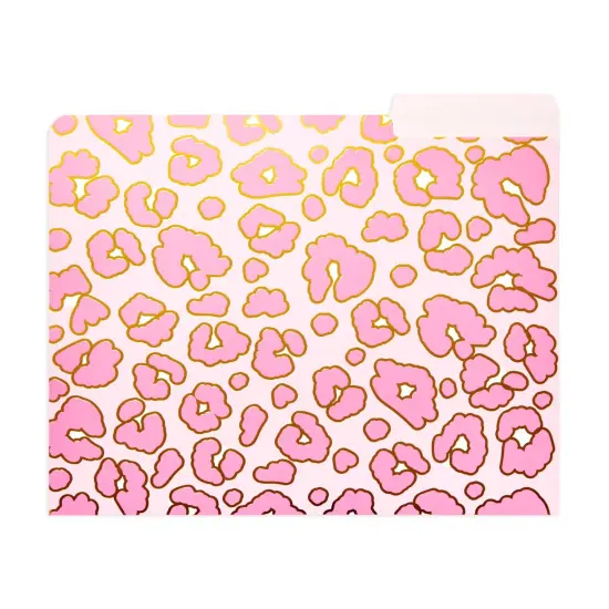 12 Pack Pink Leopard Decorative File Folders, Cute Gold Foil Print Office Supplies, Letter Size with 1/3 Cut Tab for Women, Girls (11.5 x 9.5 in) {7}
