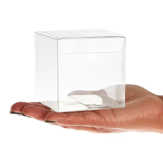 50-Pack Clear Gift Boxes - 3x3x3 In Square Plastic Transparent Favor Boxes for Wedding, Baby Shower, Birthday Party {7}
