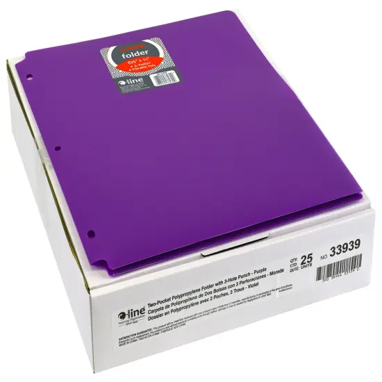 C-Line 2-Pocket Poly Folder, 3 Hole Punched, Purple, Pack of 25 {1}
