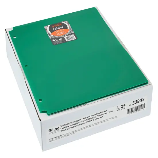 C-Line 2-Pocket Poly Folder, 3 Hole Punched, Green, Pack of 25 {1}
