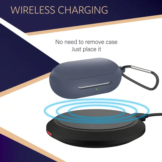 For Galaxy Buds+ / Buds Case, Protective Silicone Cover with Carabiner Keychain Compatible with Samsung Galaxy Buds+ Plus 2020 Buds 2019 Wireless Earbuds, Navy Blue (4 Color Options) by Insten {3}