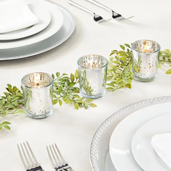 24-Pack Mercury Glass Speckled Candle Holders for 2-Inch Votive Candles, 2.6-Inch Tall Silvered Glass Candleholders for Short Round Wax and Tealight Candles (Silver) {2}