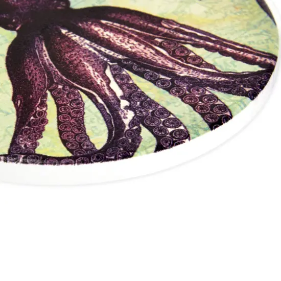 Set of 8 Ocean Animal Ceramic Table Coasters for Drinks with Holder and Cork Base (4 In) Multicolor {6}