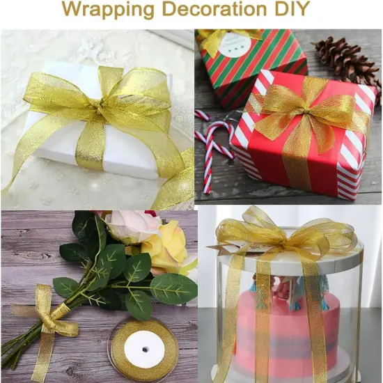 Gold Glitter Ribbon 3/8 Inch - 50 Yards {5}