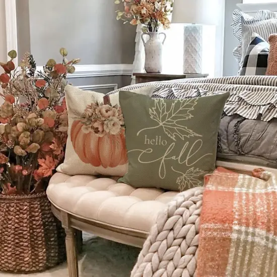 Set of 4 Pumpkin Hello Fall Throw Pillow Covers 20x20 Inch {4}