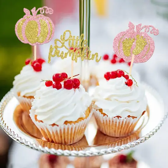 24 Pack Little Pumpkin Cupcake Toppers Glitter Little Baby Pumpkin Cupcake {6}