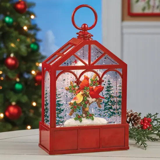 Collections Etc Lighted Musical Red Cardinal Snow Globe Lantern - Plays 8 Christmas Songs {1}