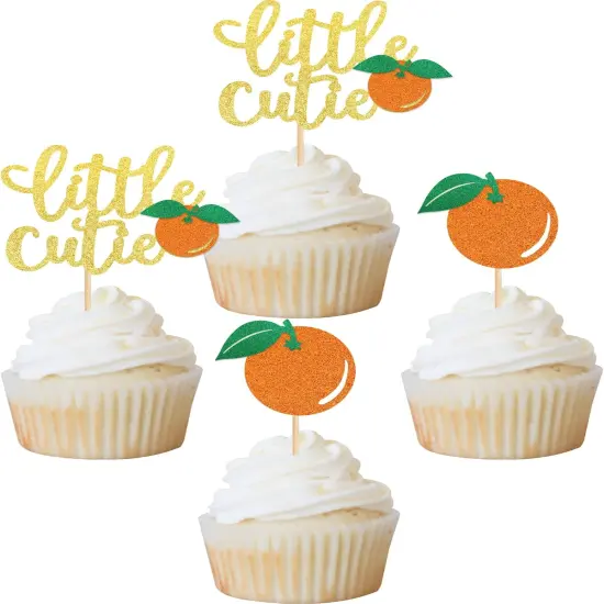 24 Pack Little Cutie Cupcake Toppers Glitter Tangerine Cupcake Picks Citrus Cake Decorations for Orange Theme {1}