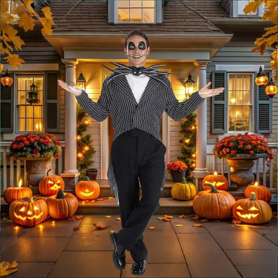 Jack Skellington Scary Costume Halloween Nightmare Before Christmas Jacket Bow Tie Ascot Set {1}