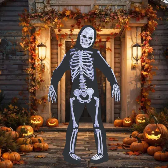 Boy's Skelebones Skeleton Costume with Mask Gloves Boot Tops {3}