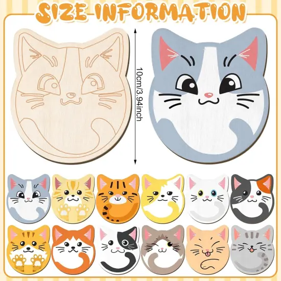 24 Pcs Cat Wooden Coasters Painting Set with Markers Unfinished {3}