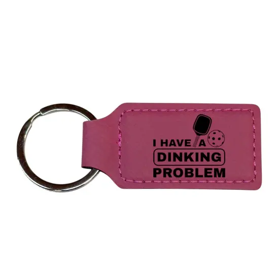 Keychain - Rectangle - I have a dinking problem - Leather - Pickleball Rawhide/Black {2}
