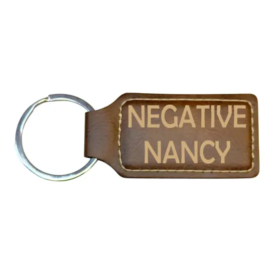 Keychain - Rectangle - Negative Nancy - Leather Rustic/Gold {1}