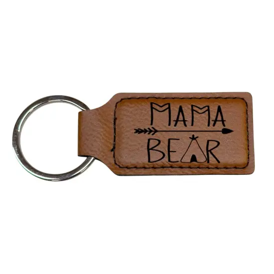 Keychain - Rectangle - Mama Bear - Leather Pink/Black {4}