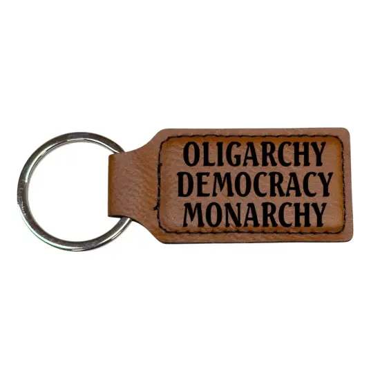 Keychain - Rectangle - Oligarchy Democracy Monarchy - Leather Black/Silver {1}