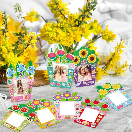 96Pcs DIY Mother's Day Craft Kits for Kids, Make Your Own Spring Picture Frames with Stickers Flowers Paper, Spring Seasonal Gifts Craft Decor, Classroom Activities Supplies {3}