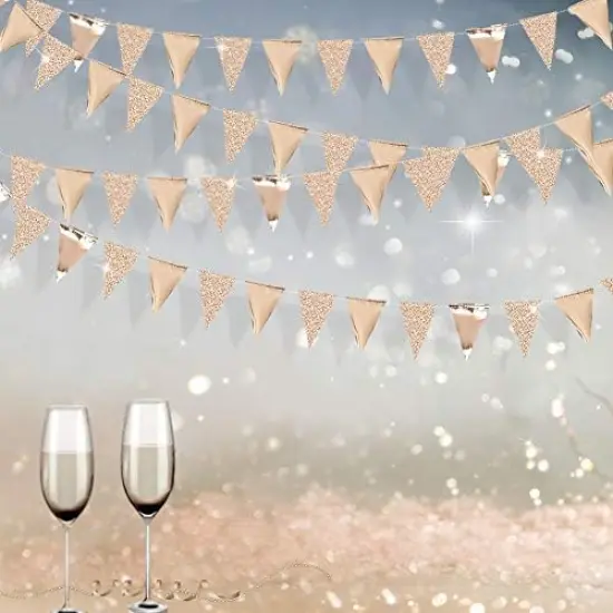 30Ft Champagne Gold Triangle Pennant Banner &ndash; Paper Flag Garland for Wedding, Graduation, Birthday, Bachelorette, Party D&eacute;cor {3}
