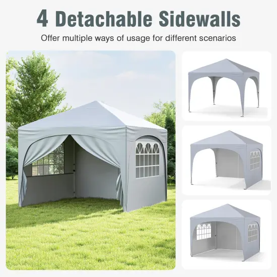 10 X 10 FT Pop up Canopy Tent with 4 Removable Sidewall White {3}
