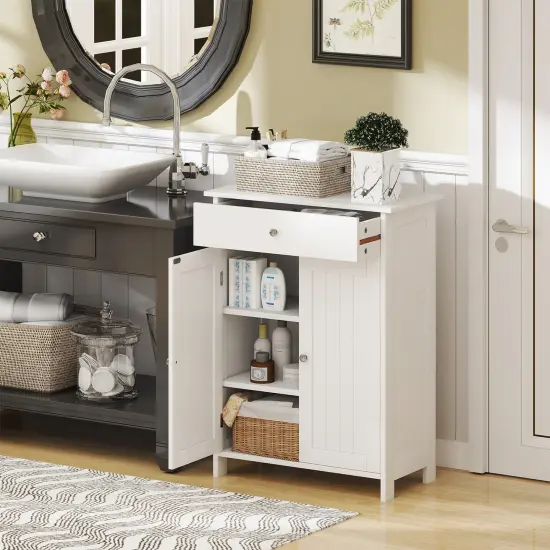 Freestanding Bathroom Cabinet Organizer with 2 Doors and Ample Storage Space White {2}