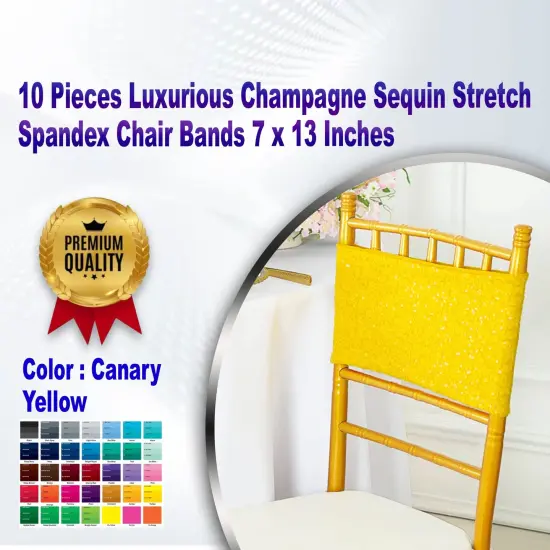 10 Pieces Luxurious Champagne Sequin Stretch Spandex Chair Bands 7 x 13 Inches {1}