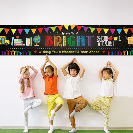 Here&rsquo;s to a Bright School Year Banner 120 x 20 Inch Colorful Welcome Back to School Yard Sign {5}