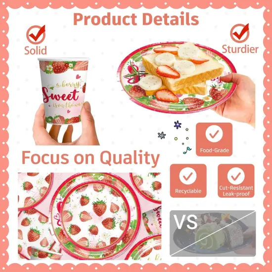 239pcs Strawberry Baby Shower Decorations for Sweet Girl (Red Pink and Gold) {4}